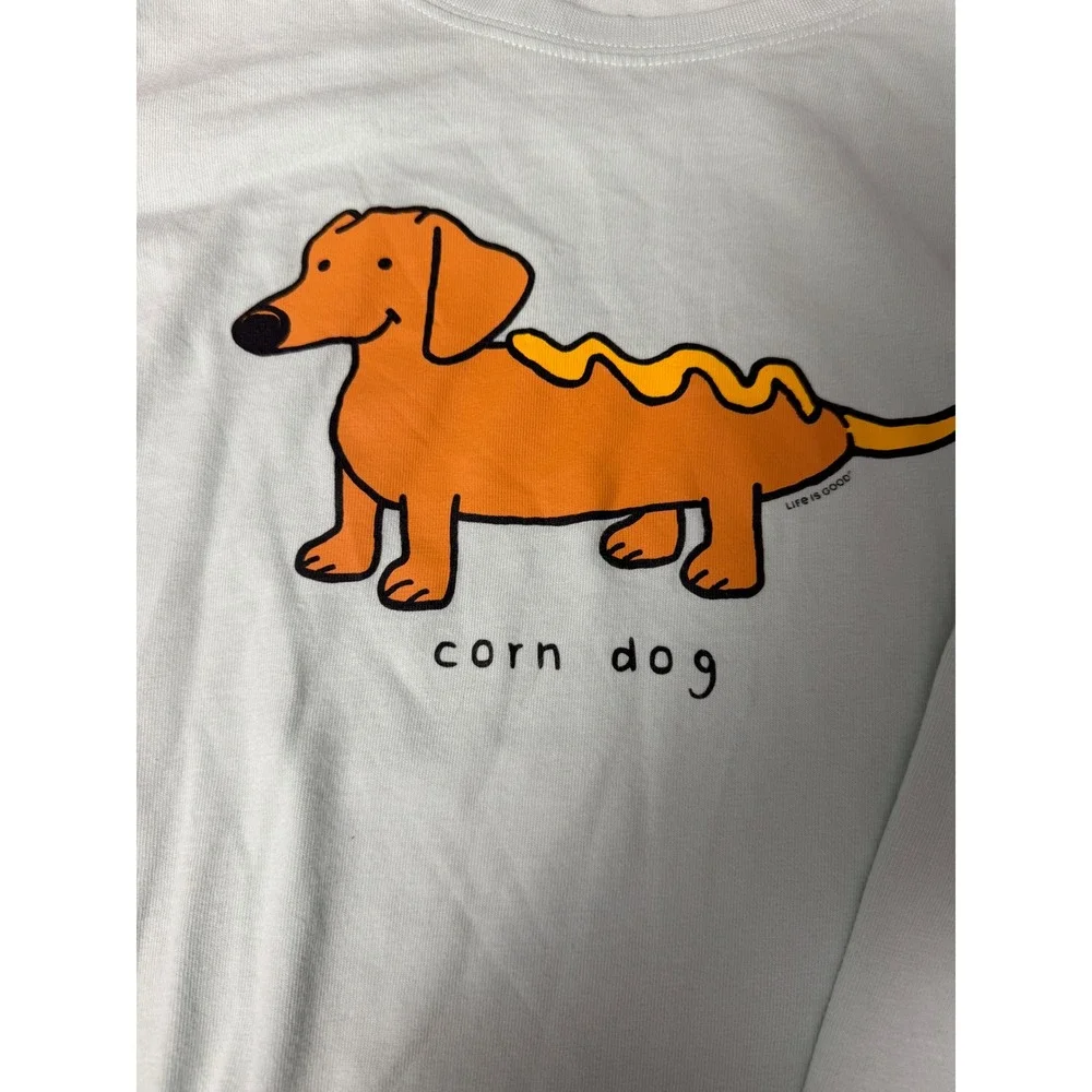 Life is Good Kids Crusher Long Sleeve Corn Dog Dachshund Tee Mint Green Large L